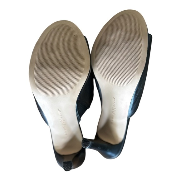 Ann Klein Ohno Black Open Toe Heeled Mules Size 7 Wide Strap Heeled Sandals - Picture 6 of 14